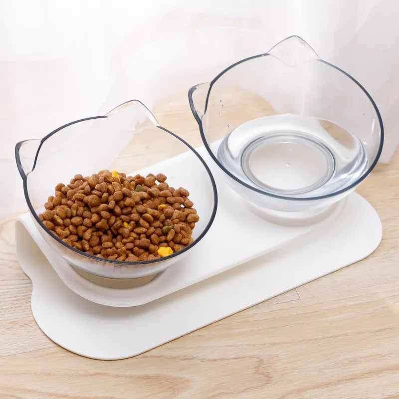 Non-Slip Double Cat Bowl Pet Water Food Feed Dog Bowls Pet Bowl With Inclination Stand Cats Feeder Feeding Bowl Kitten Supplies Happy Tails