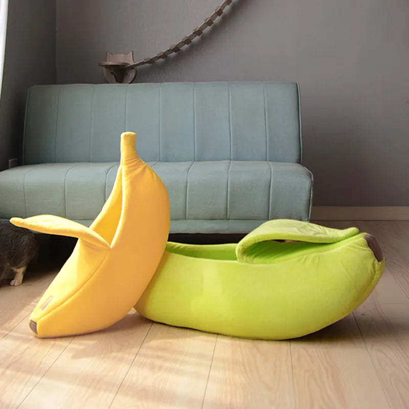 Warm Banana Shaped Dog Cat Bed Cozy Basket Puppy Kittens Cushion Kennel Portable Pet Sleeping Mat Bed Cats Supplies Happy Tails