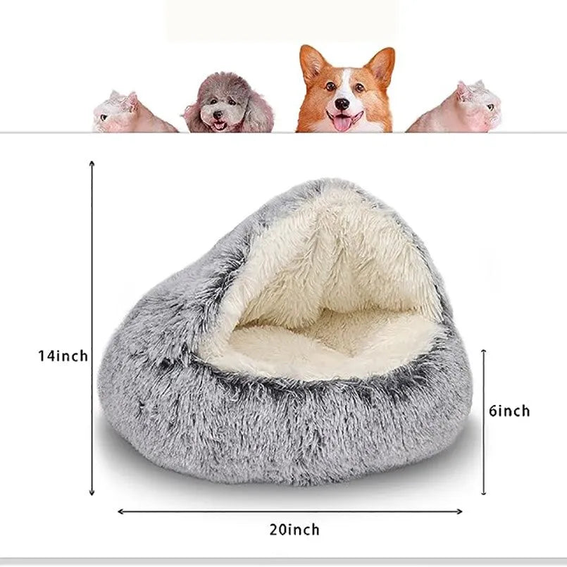 Soft Plush Round Cat Bed Pet Mattress Warm Comfortable Basket Cat Dog 2 in 1 Sleeping Bag Nest for Small Dogs Happy Tails