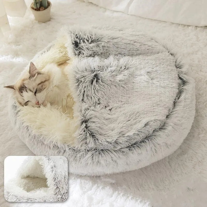 Soft Plush Round Cat Bed Pet Mattress Warm Comfortable Basket Cat Dog 2 in 1 Sleeping Bag Nest for Small Dogs Happy Tails