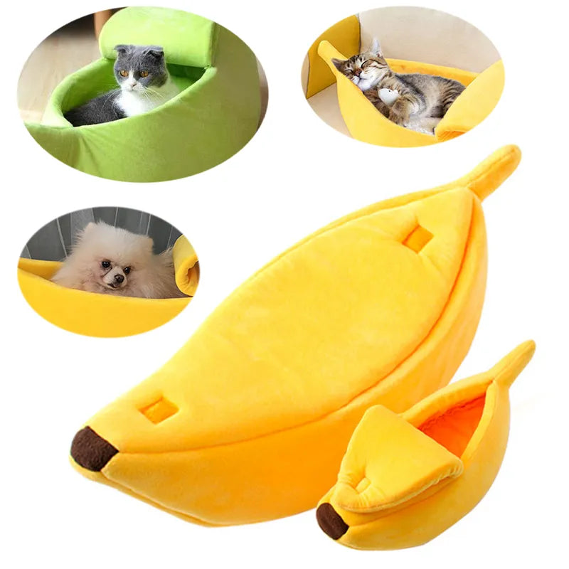 Warm Banana Shaped Dog Cat Bed Cozy Basket Puppy Kittens Cushion Kennel Portable Pet Sleeping Mat Bed Cats Supplies Happy Tails