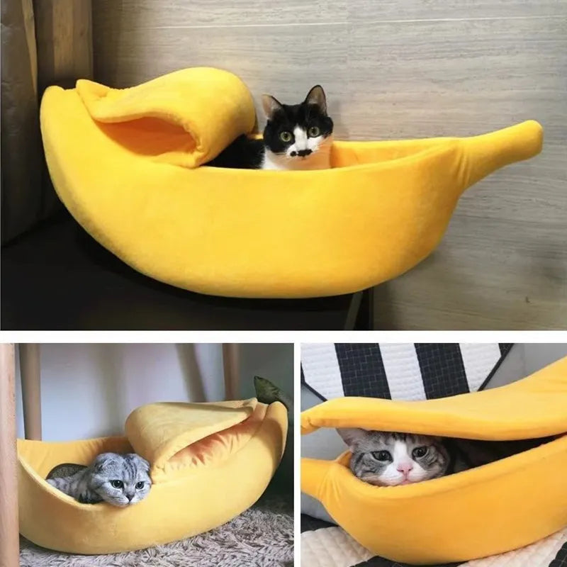 Warm Banana Shaped Dog Cat Bed Cozy Basket Puppy Kittens Cushion Kennel Portable Pet Sleeping Mat Bed Cats Supplies Happy Tails