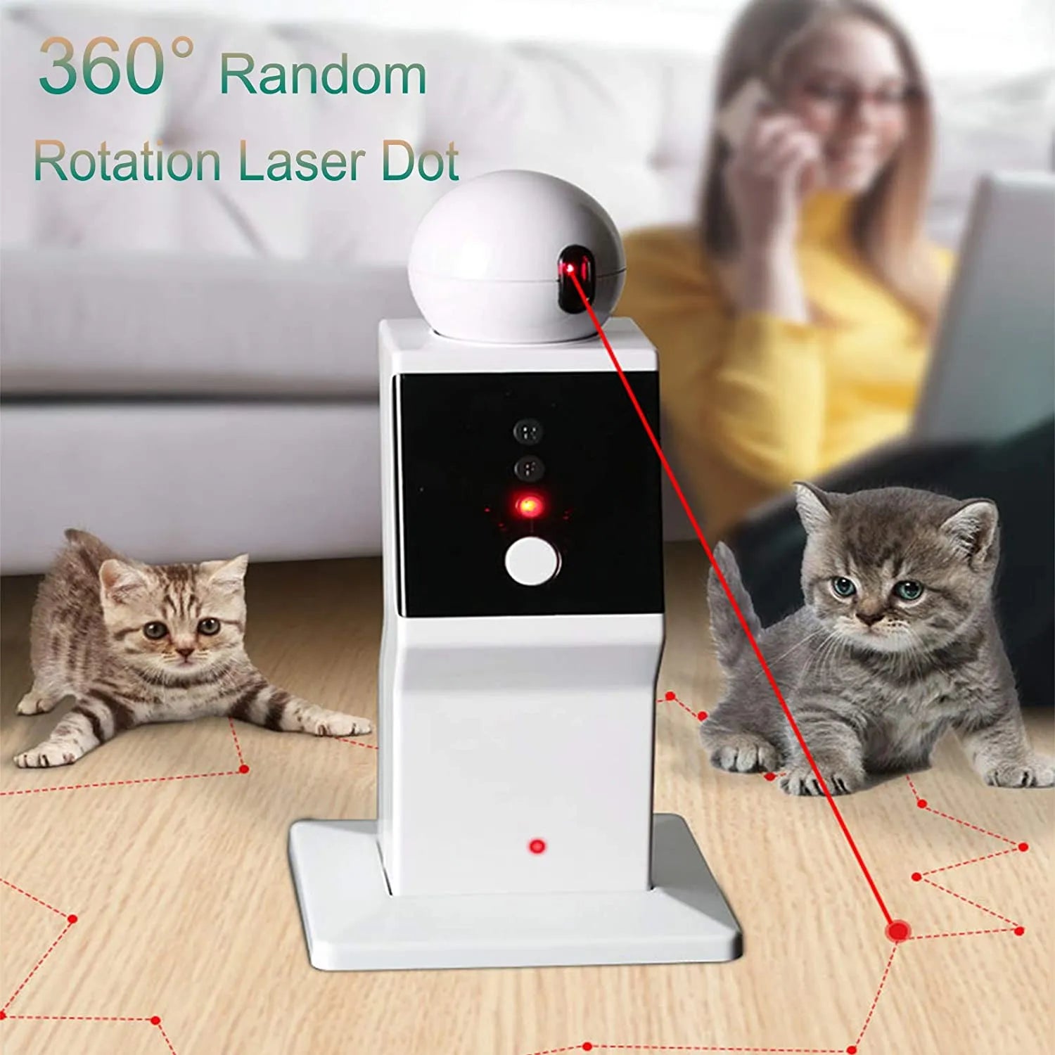 ATUBAN Cat Laser Toy Automatic,Random Moving Interactive Laser Cat Toy for Indoor Cats,Kittens,Dogs,Cat Red Dot Exercising Toy Happy Tails