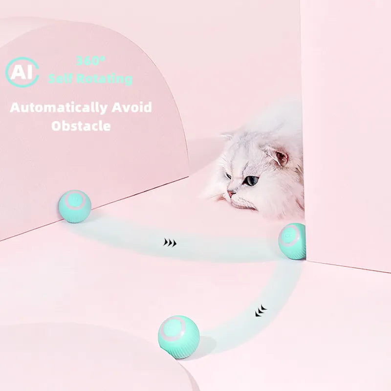 Electric Cat Ball Toys Automatic Rolling Smart Cat Toys Interactive for Cats Training Self-moving Kitten Toys for Indoor Playing Happy Tails